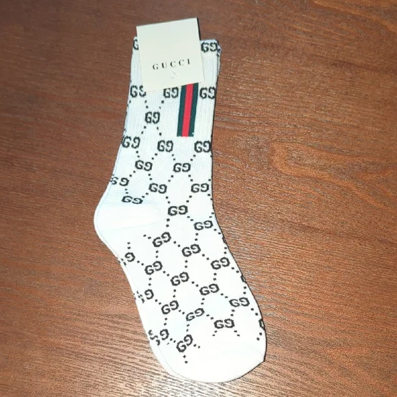 GG White Patterned Men's Socks - Picture 1 of 1